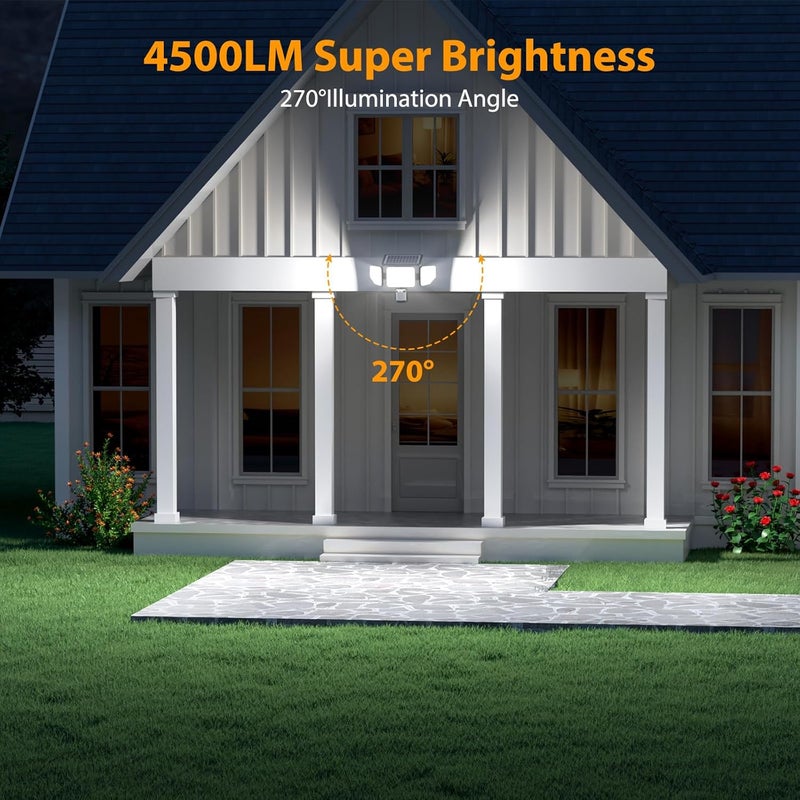 Onforu 4500LM Solar Lights Outdoor, 3 Heads Security Lights with Remote Control, IP65 Waterproof Motion Sensor Lights, 3 Modes Flood Lights for Wall, Porch, Yard, Outside, 1 Pack - Image 2